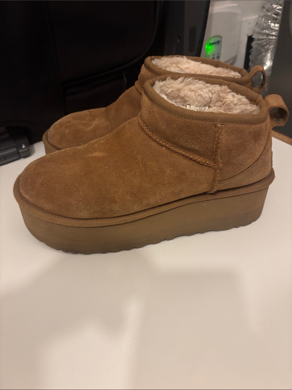 UGG Chestnut Suede Shearling Platform Mule